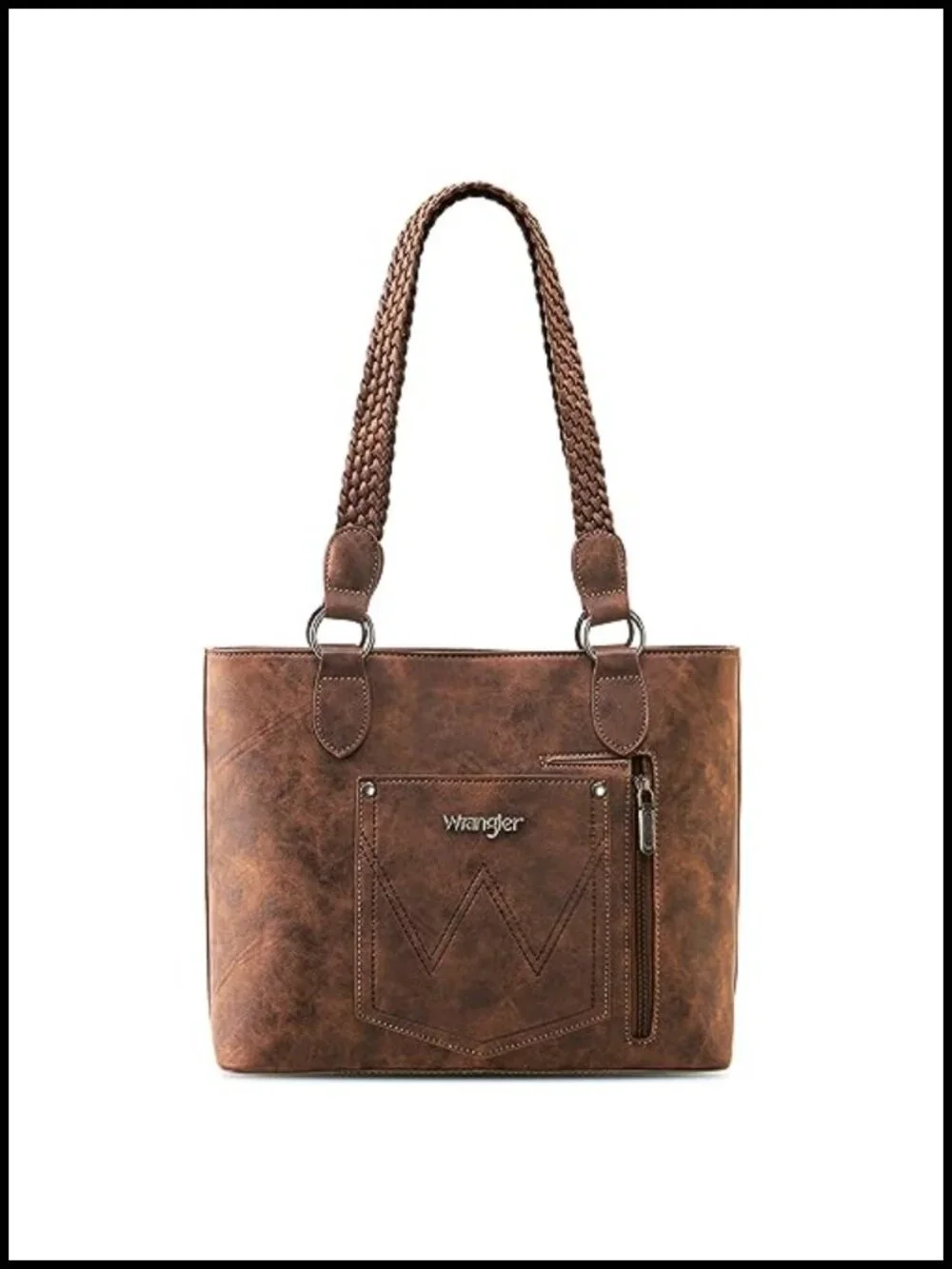Vegan Leather Wrangler Distressed Tote Bag with Braided Straps for Women